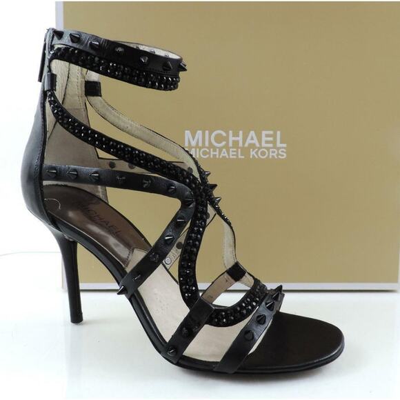 Michael Kors Larissa Dress Studded Strappy High Heels Sandals Zip Black Size 7.5 - Picture 1 of 9